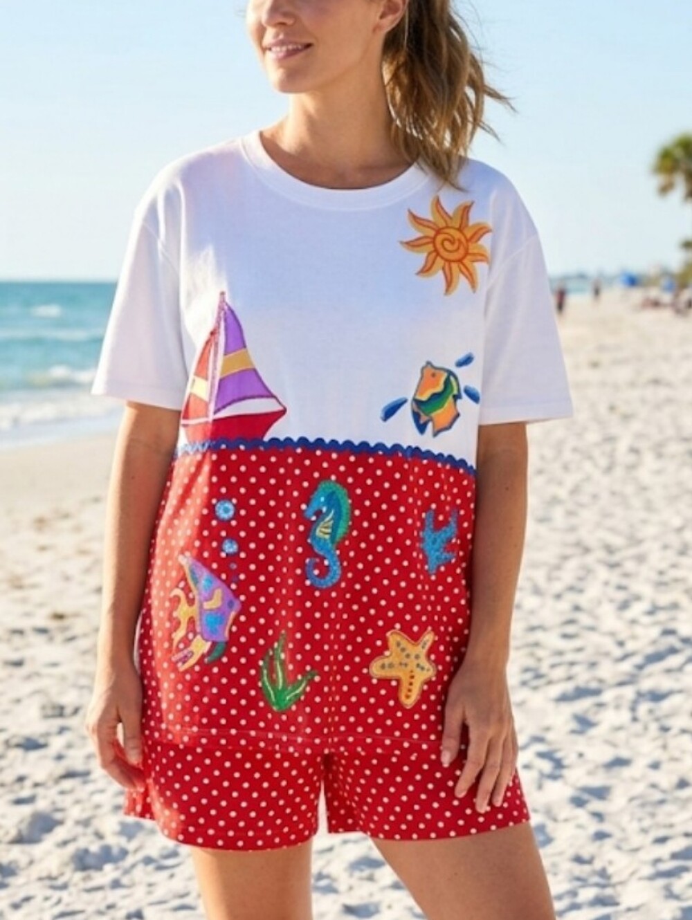 Vintage Red Polka Dot Bermuda Shortset Tropical Resortwear Size XL
